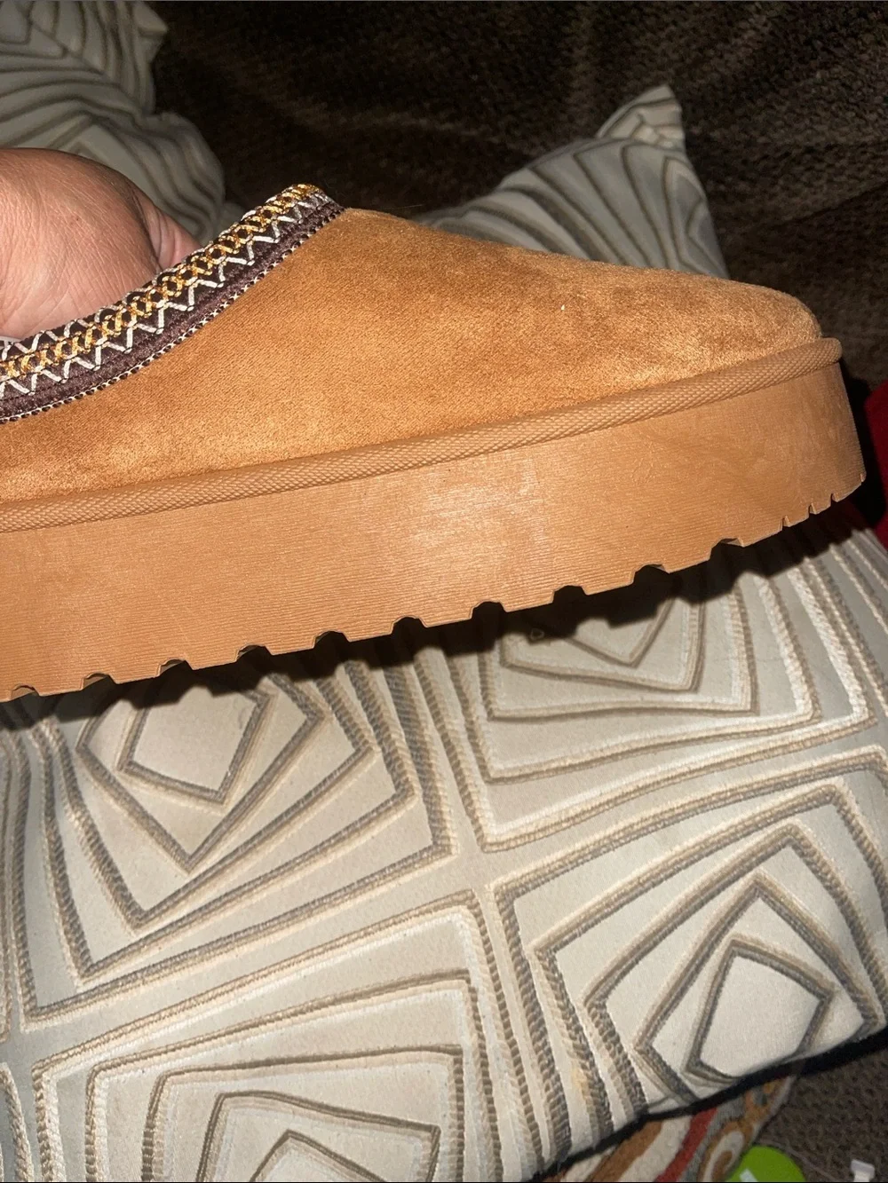 Women's Tan Platform Slip-On Shoes with Faux Fur Lining